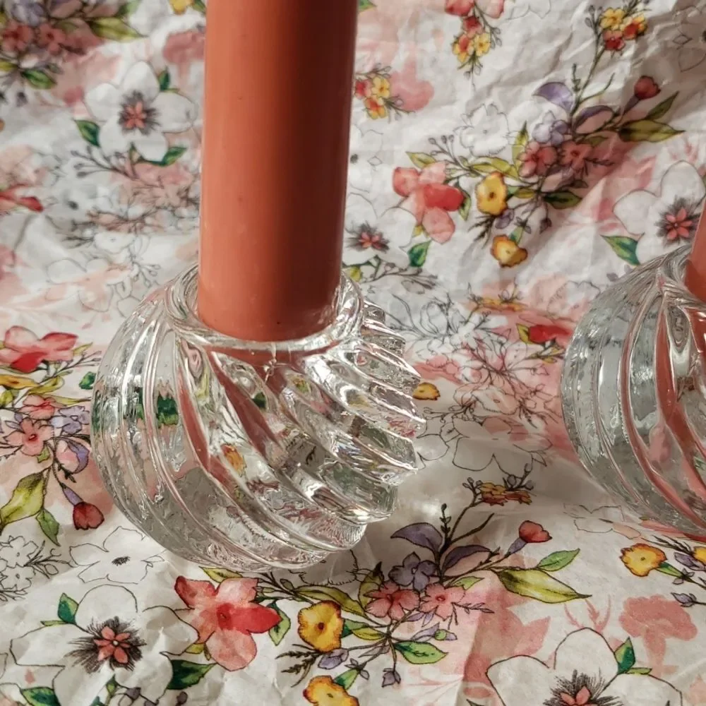 set of glass taper-candles & glass holders